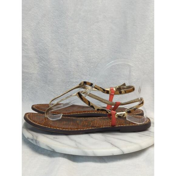 Sam Edelman Sandal Gigi T-Strap Woman's 8.5 Python Coral Leopard Boho Beach‎ - Picture 6 of 12